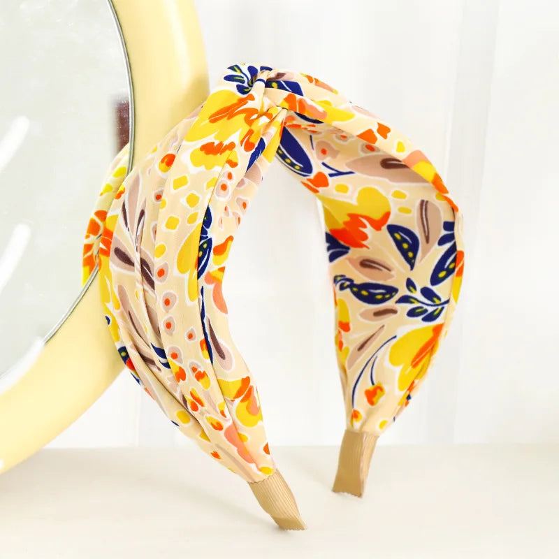 Breiter Haarreif mit Blumenprint & Knoten – Modischer Turban-Haarreifen für Damen & Mädchen Kaufschwan® Gelb