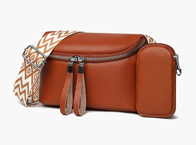Damen Brusttasche – Hochwertige Rindsleder Crossbody, Gürteltasche & Handtasche mit Kleiner Geldbörse Kaufschwan® Hellbraun