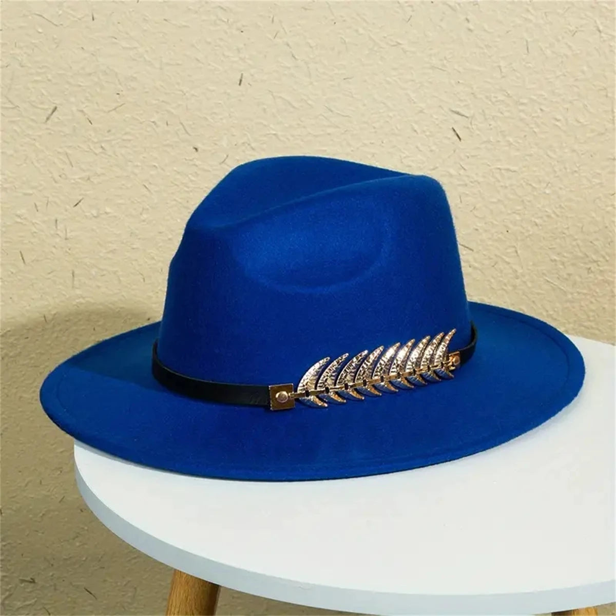 Klassischer Western Cowboy Hut – Tweed Filzhut mit flacher Krempe, Retro Jazz Sonnenhut für Damen & Herren Kaufschwan® Blau 57