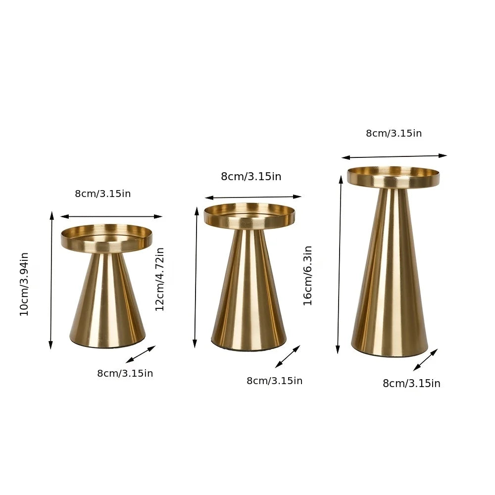 Goldener Kerzenhalter 3-in-1 Set – Luxuriöser Metall Kerzenständer für Stumpen- & Stabkerzen, Hochzeitsdeko & Valentinstag Geschenk Kaufschwan®