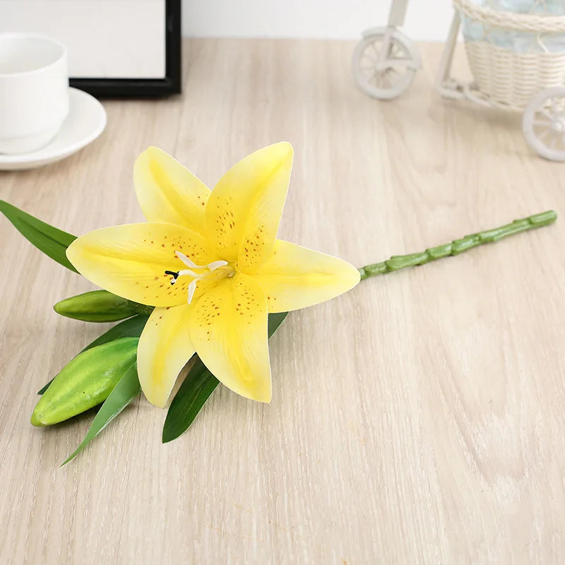 41cm Künstliche Lilien – Realistischer Lilienstrauß für Hochzeit, Zuhause, Hotel, Restaurant, Büro & Gartendekoration Kaufschwan® Eine Blüte Gelb