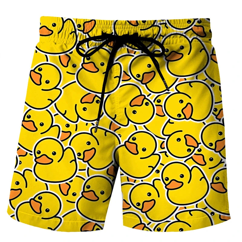 Klassische Badeenten 3D Print Strandshorts – Lustige Unisex Badehose | Sommer Shorts für Herren, Damen & Kinder Kaufschwan® Gelb XXS