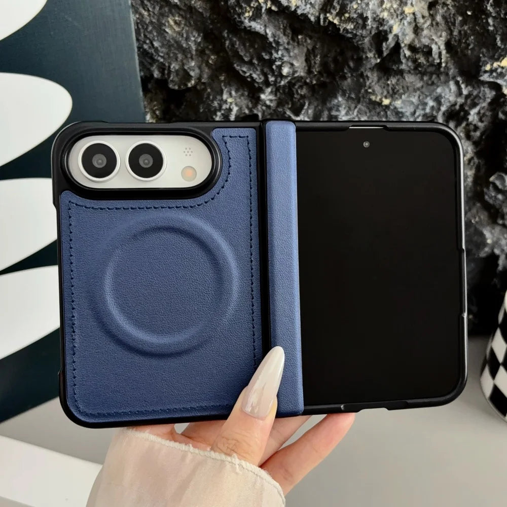 Luxuriöse Matte Lederhülle für iPhone Duo – Magnetische MagSafe-Kompatible Schutzhülle mit Kabellosem Laden und Stoßschutz Kaufschwan® Marineblau iPhone Duo