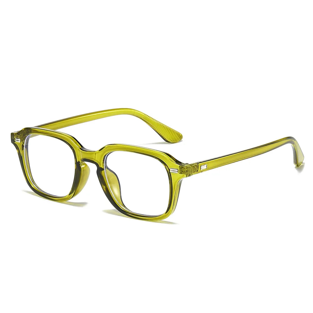 Quadratische Anti-Blau-Licht Brille – Unisex Transparentes Gestell für Damen & Herren | Modische Computerbrille mit Nieten-Design Kaufschwan® Grün Gelb