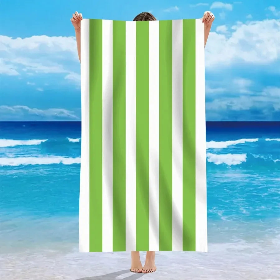 Mehrfarbige Gestreifte Strandtücher – Weiche & Saugfähige Handtücher für Strand, Bad & Pool | Bunte Sommer Handtücher für Sonnige Tage Kaufschwan® Grün-Weiß gestreift 70X140cm