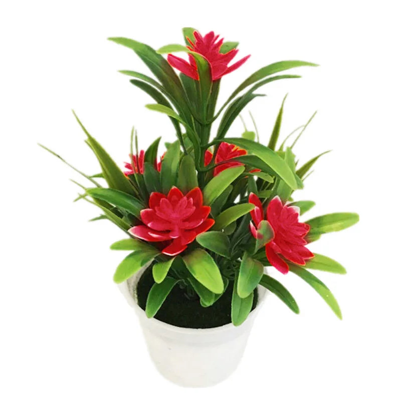 Künstliche Blumen im Blumentopf – Realistische Kunststoff-Bonsais für Zuhause, Büro & Hochzeit | Dekorative Kunstblumen & Geschenkidee Kaufschwan® Rot