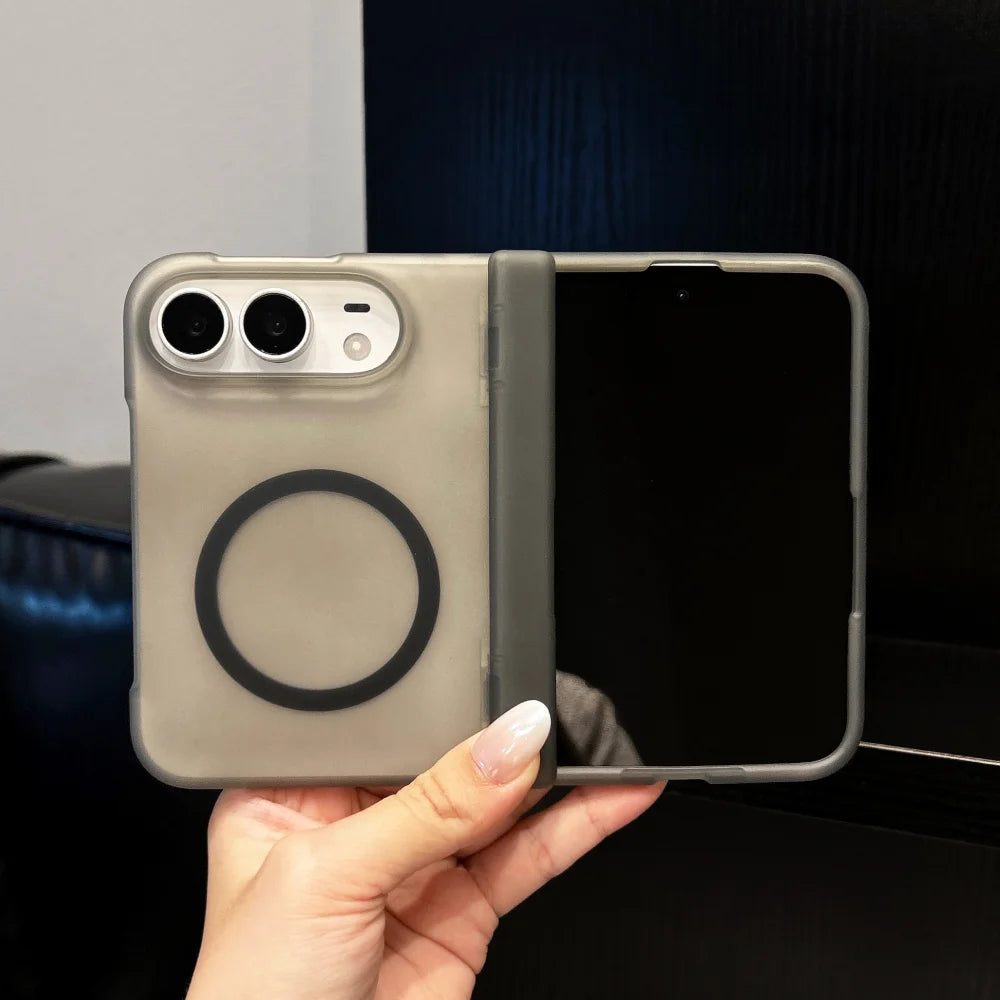 Matte Durchscheinende Magnetische Schutzhülle für iPhone Duo – Ultradünne MagSafe-Kompatible Hülle mit Kabellosem Laden und Scharnierschutz Kaufschwan® Schwarz iPhone Duo