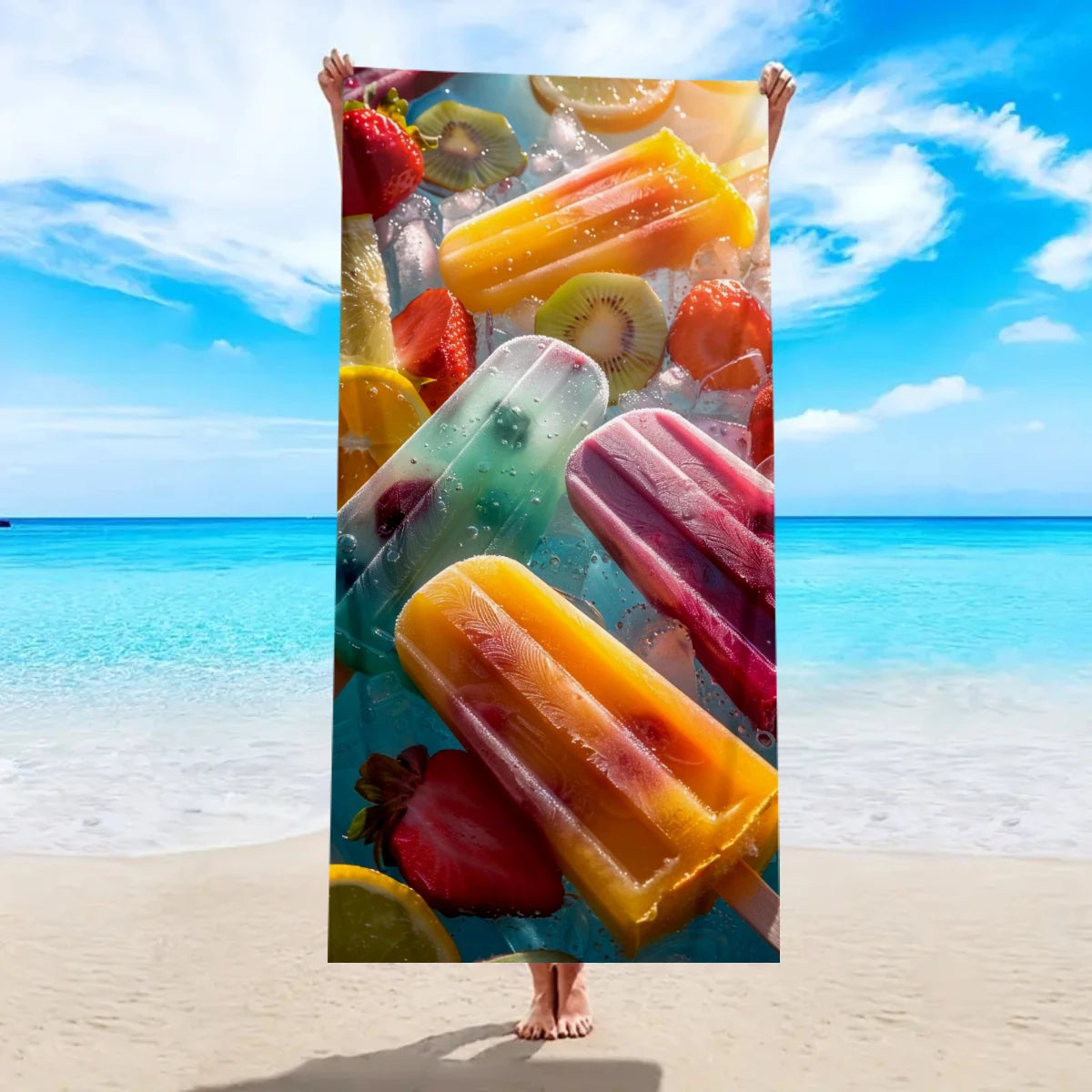 Strandtuch mit Eiscreme-Motiv – Schnell Trocknendes & Saugfähiges Mikrofaser Handtuch | Lustiges Sommer Handtuch für Reisen, Sport & Yoga Kaufschwan® Design 8 150x75cm