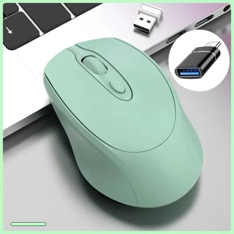 Bluetooth-Kompatible 2.4G Wiederaufladbare Kabellose Maus – Leise USB Gamer Maus für PC, Laptop, MacBook & Tablet Kaufschwan® Grün mit USB-C Adapter