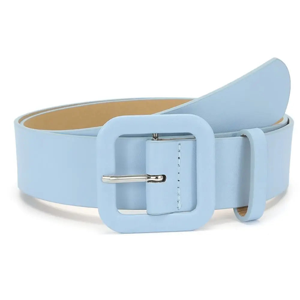 Modischer Damen Gürtel – Schlicht & Bunt | Vintage Gürtel mit Quadratischer Schnalle aus PU-Leder für Kleider & Jeans Kaufschwan® Himmelblau