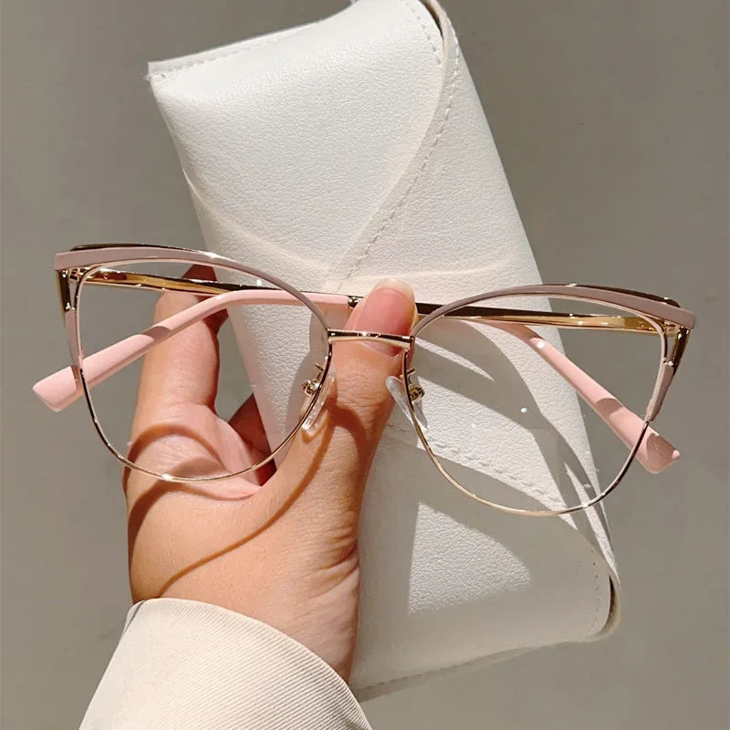 Minimalistische Metall Anti-Blau-Licht Brille für Damen – Modische Cat-Eye Computerbrille | Elegante Business-Brille Kaufschwan® Altrosa