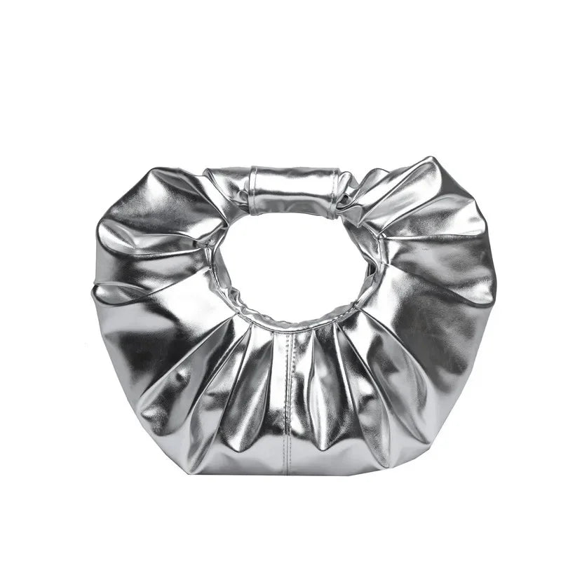 Metallic Falten Handtasche – Laser Silber Clutch & Schultertasche | Luxus Designer-inspirierte Damen Tote