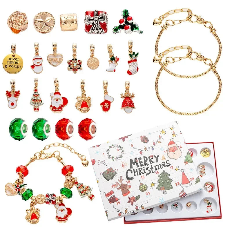 Schmuck-Adventskalender für Teenager-Mädchen – Weihnachtskalender mit Armband-Bastelset, Anhängern & Überraschungen