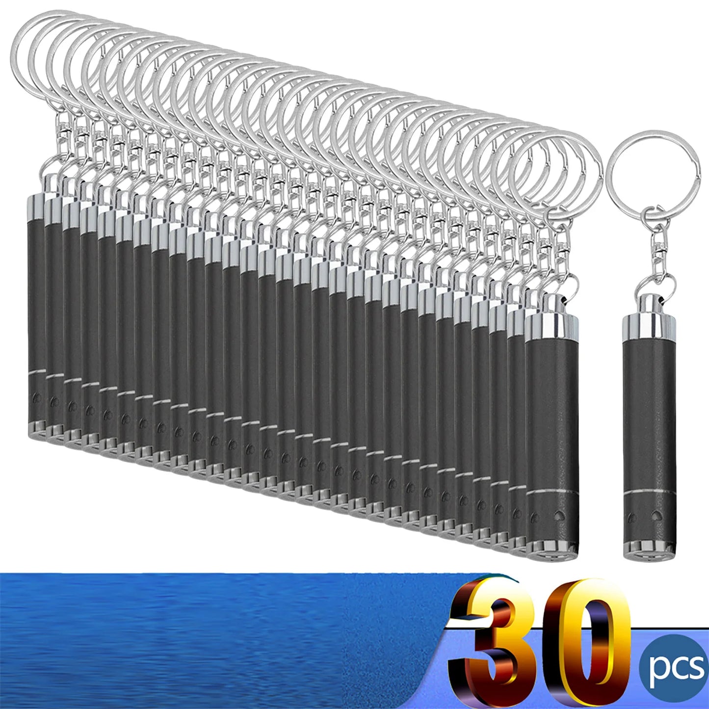 30 Stück Personalisierte LED-Schlüsselanhänger Taschenlampen – Mit Firmenlogo | Superhelle Mini-Leuchte für Werbung & Events Kaufschwan® 30 Stück Schwarz