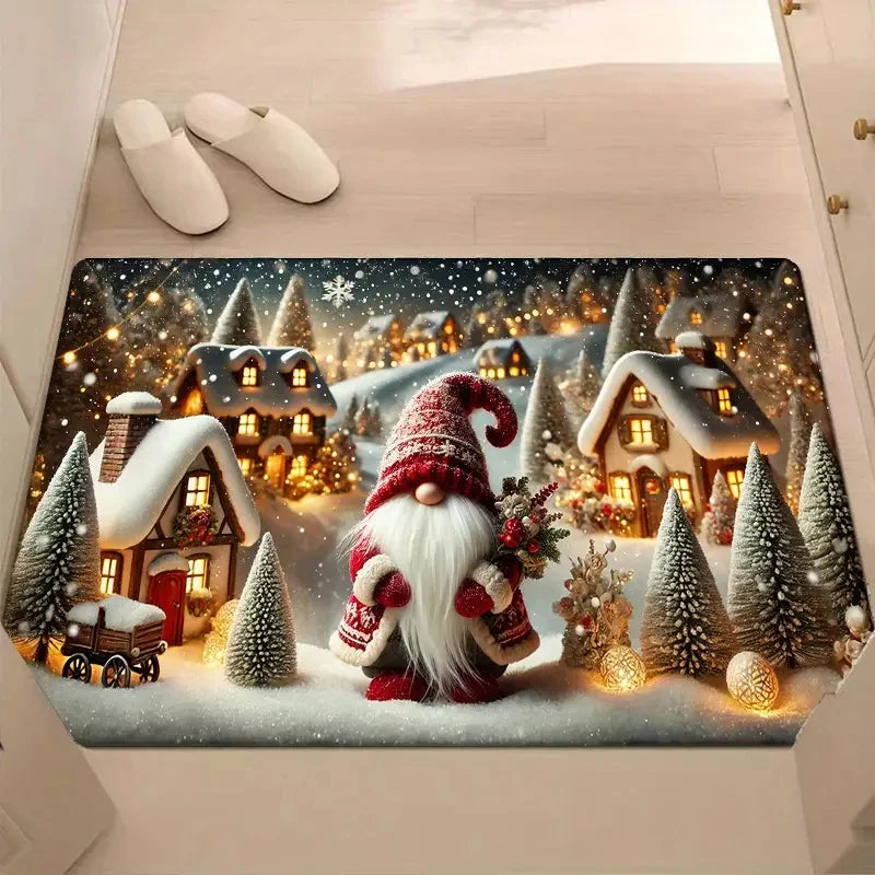 Weihnachts-Fußmatte mit Wichtelmotiv – Weicher, Rutschfester & Waschmaschinenfester Teppich für Küche, Schlafzimmer & Bad Kaufschwan®
