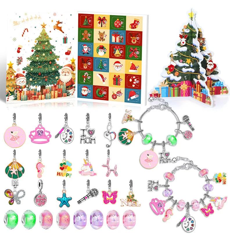Kinder-Armband-Adventskalender – 24-Tage-Weihnachtskalender mit Schmuck-Bastelset & Überraschungsbox