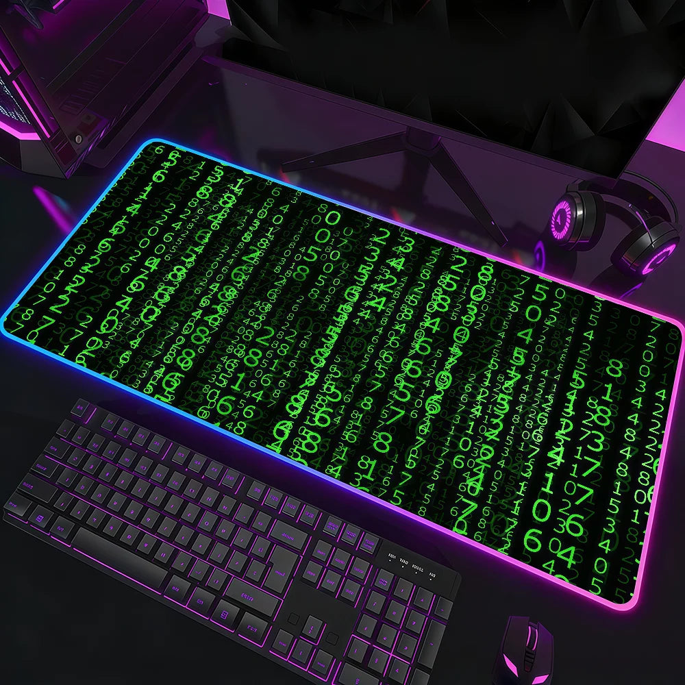 Hacker Code Art RGB LED Mauspad – Großes XXL Rutschfestes Gaming Schreibtischmatte aus Gummi für Tastatur und Computer Kaufschwan® Design 5 RGB250x350x3mm