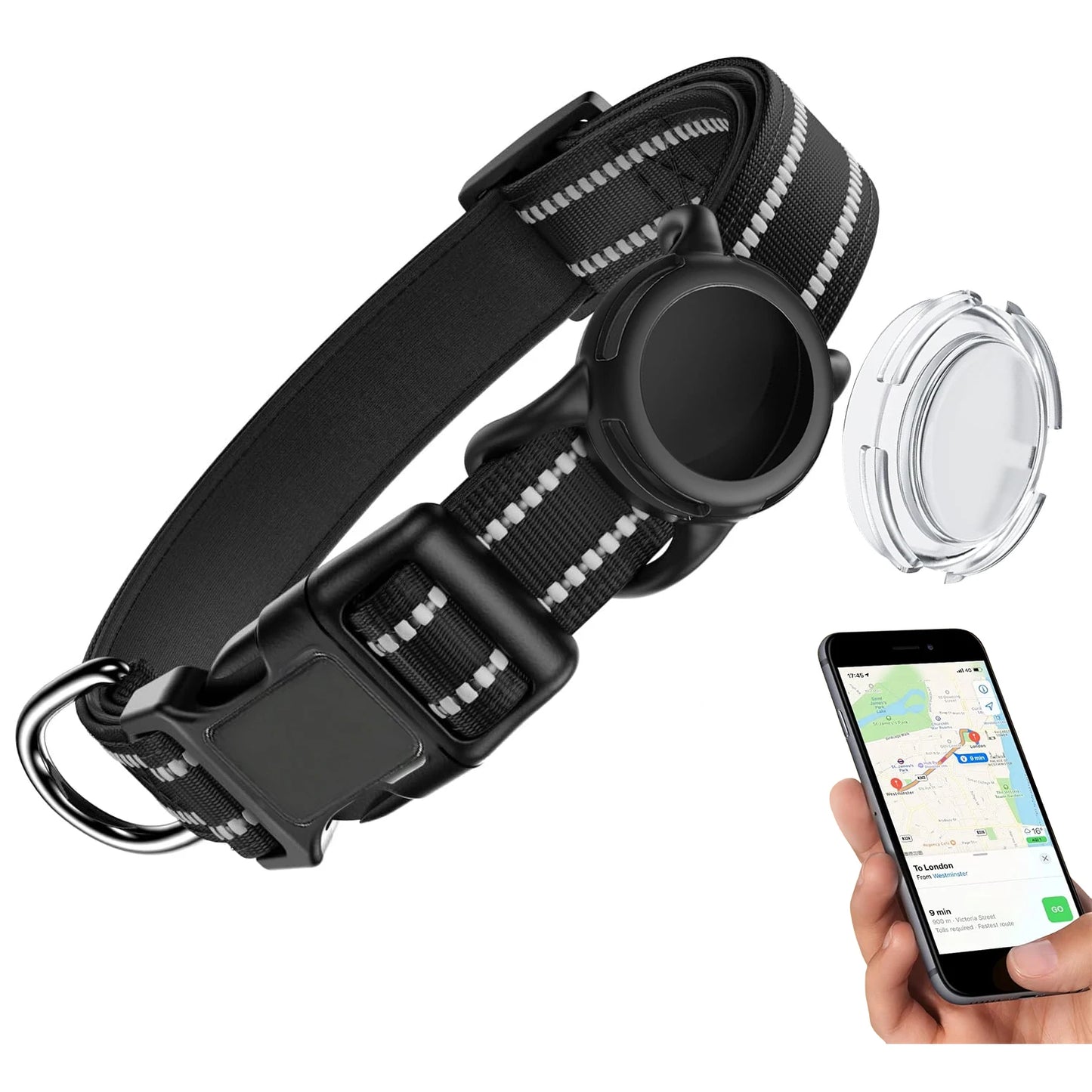 Wasserdichtes AirTag Hundehalsband Reflektierend Gepolstert Verstellbar mit Halter für Hunde Kaufschwan® Schwarz (ohne AirTag) S (25-43cm)