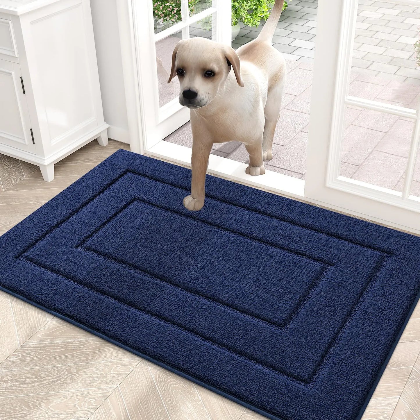 Saugfähige Flache Eingangsmatte für Innen – Waschbar, Schmutzabweisender Dicker Teppich für Haustür Kaufschwan® Marineblau 82x102cm