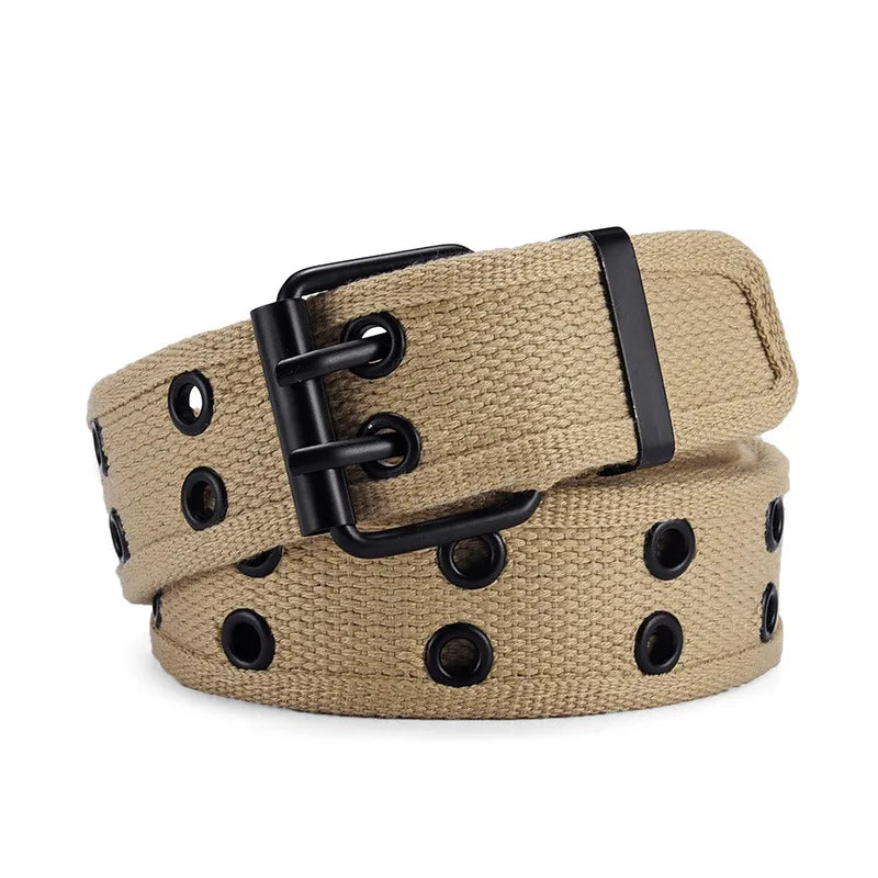 Herren Canvas Gürtel – Schlanker Taktischer Gürtel | Doppeldornschließe Modischer Gürtel für Jeans, Arbeit & Freizeit Kaufschwan® Beige 110cm