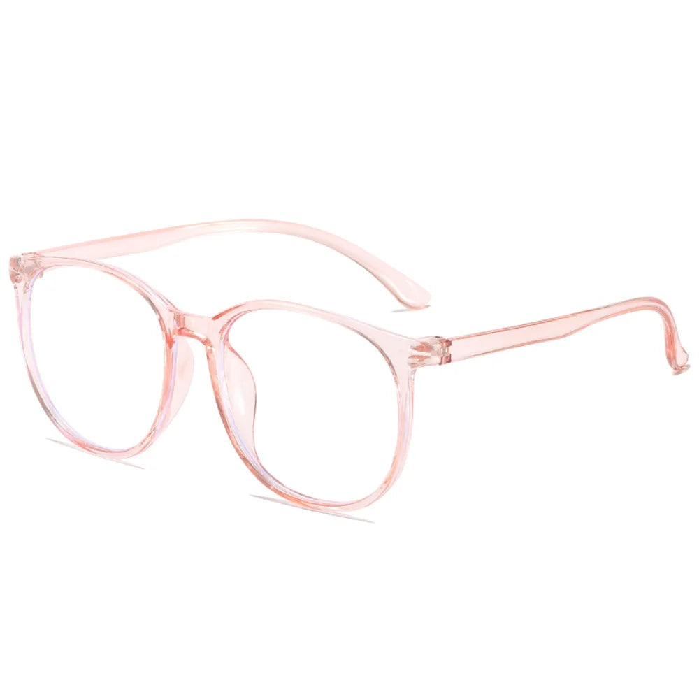 Transparente Große Damenbrille – Runde Anti-Blau-Licht Computerbrille | Flache Optische Gläser für Augenschutz & Alltag Kaufschwan® Rosa