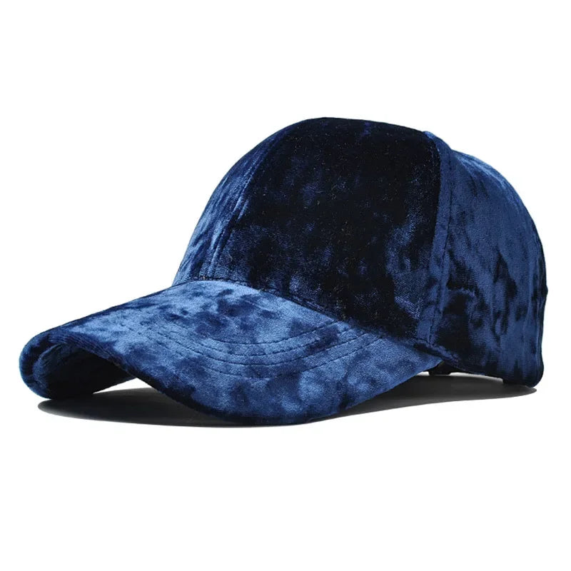Velvet Baseballkappe | Unisex Herbst & Winter Fashion Cap | Lässiger Gebogener Schirm Hip-Hop Baseballcap Kaufschwan® Blau Einstellbar