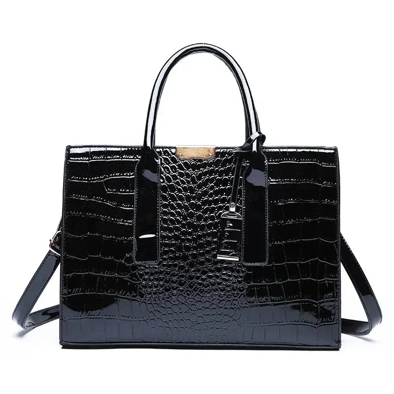 Luxus Vintage Damenhandtasche mit Kroko Muster – Große Leder Tote | Business Schultertasche für Frauen Kaufschwan® Schwarz
