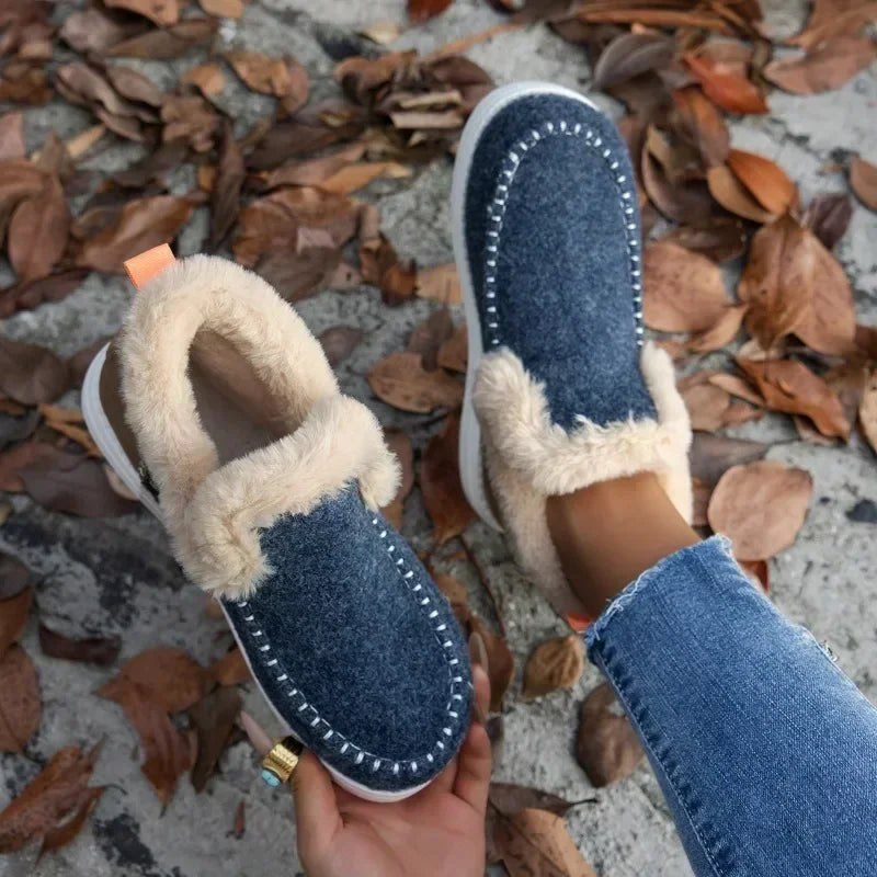 Damen Winterstiefel – Runde Zehenform Schneestiefel mit Kunstfell Futter | Flache Kurzschaft Stiefel mit Warmem Fleece für Damen Kaufschwan® Blau 36