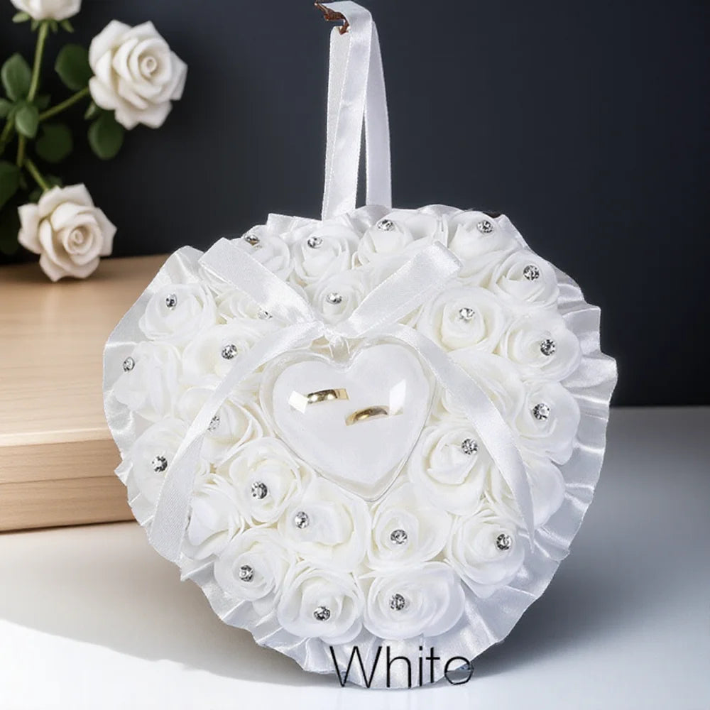 Rosen Ringkissen Hochzeit – Eleganter Ringhalter für Paare Kaufschwan® Weiß