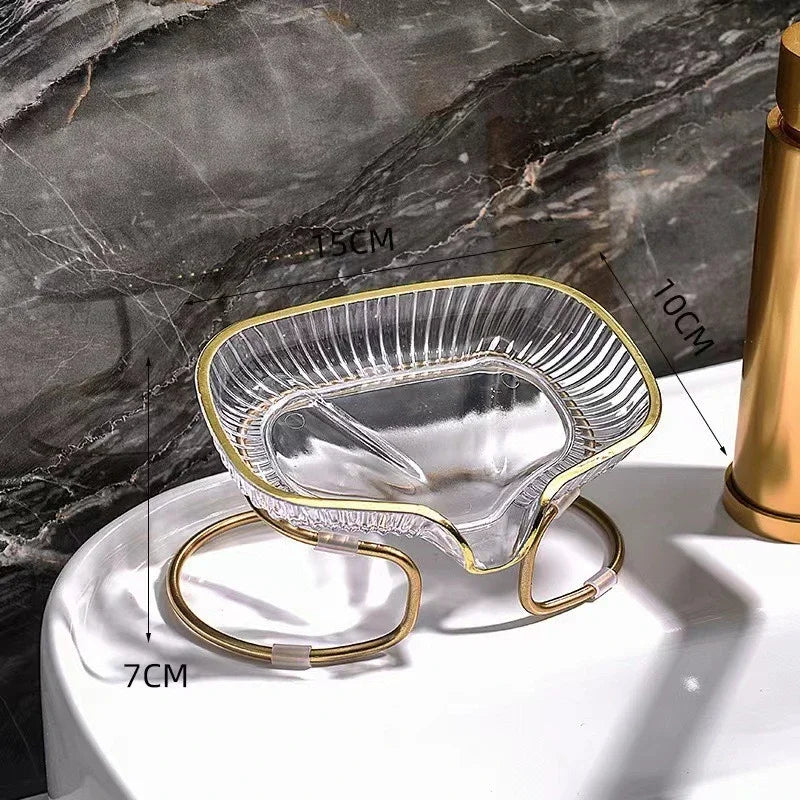 Seifenablage mit Goldrand – Eckiger Bad-Organizer mit Abfluss für Seife & Schwamm Kaufschwan® Transparent