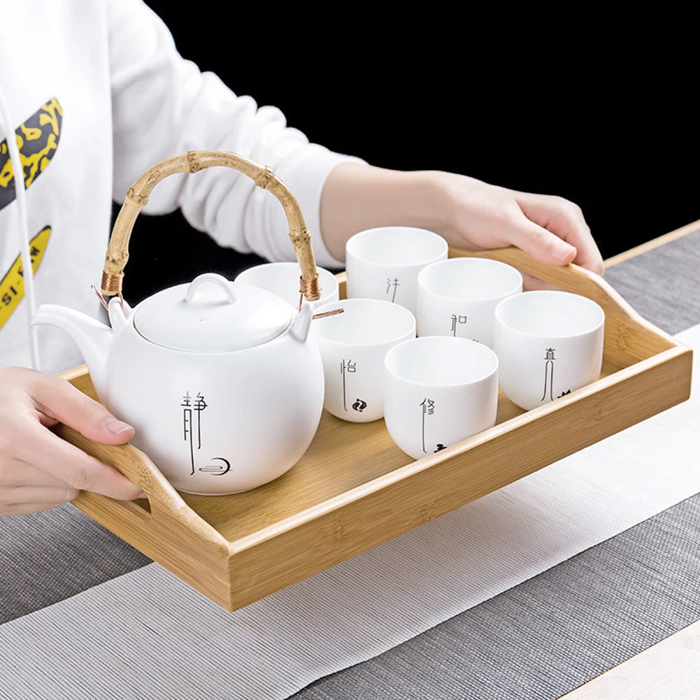 Bambus Tee-Tablett 38×25×5cm – Chinesisches Tee-Serviertablett für Teetassen, Multifunktionales Serviertablett für Zuhause & Gastronomie Kaufschwan®
