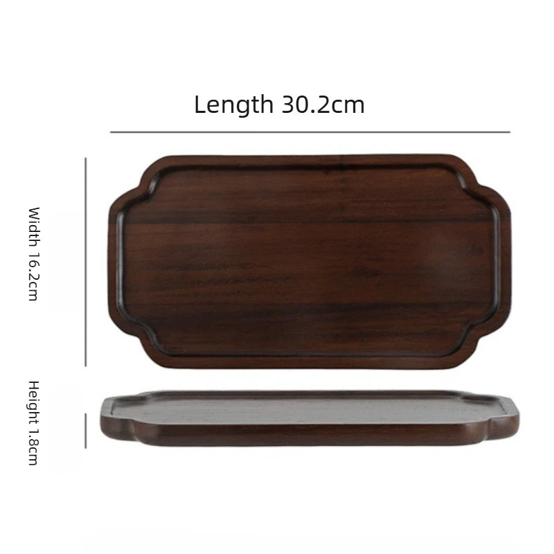 Schlichtes Rechteckiger Tee-Tablett aus Schwarznuss – Massives Holz Snack- & Obsttablett, Langlebiges Dekoratives Dessert-Tablett Kaufschwan® Design 2