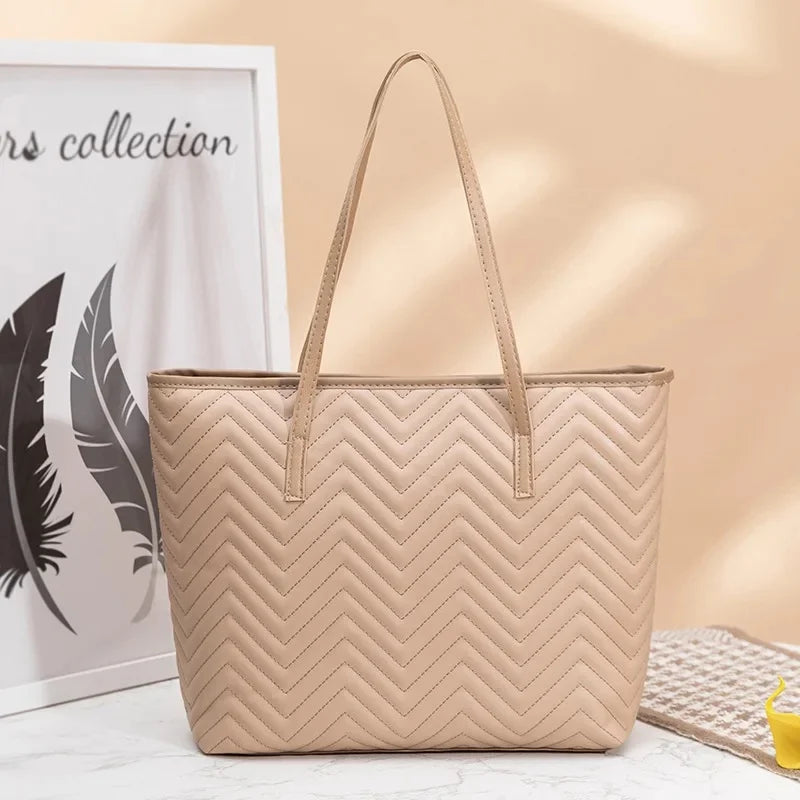 Modische Damenhandtasche mit Besticktem Wellenmuster – Saison Trend Casual Shopping Tasche | Ein-Schulter Tasche mit Weichem Polyesterfutter Kaufschwan® Beige