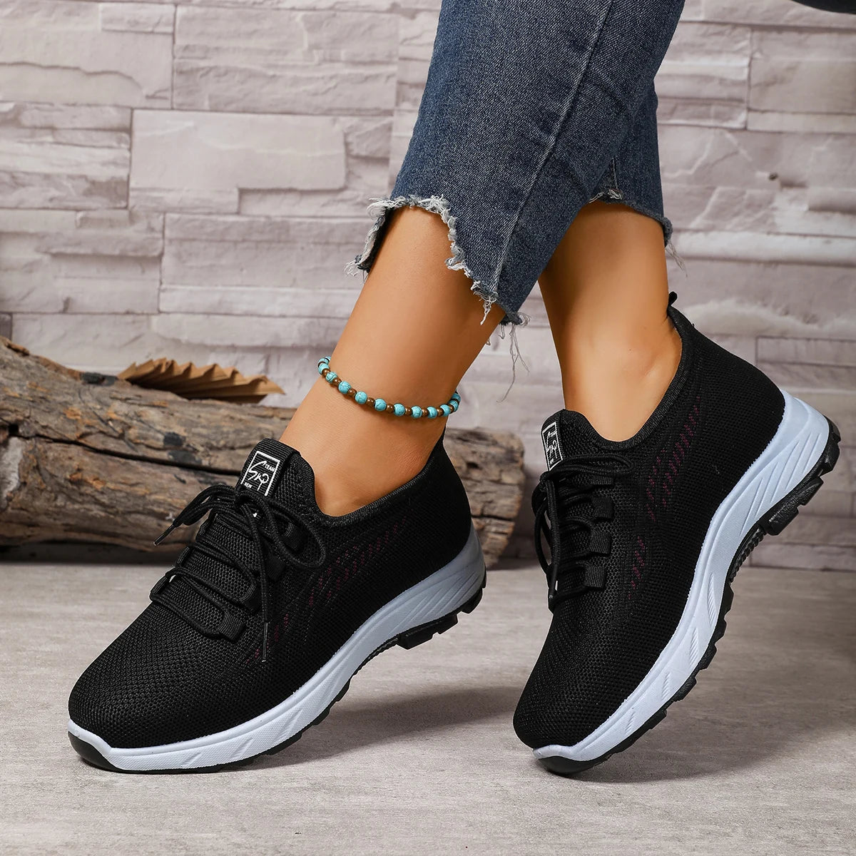 Damen Sportschuhe – Atmungsaktive Slip-On Freizeitschuhe mit Kunstfell Futter | Weiche Rutschfeste Winter Schuhe Kaufschwan® Schwarz 36