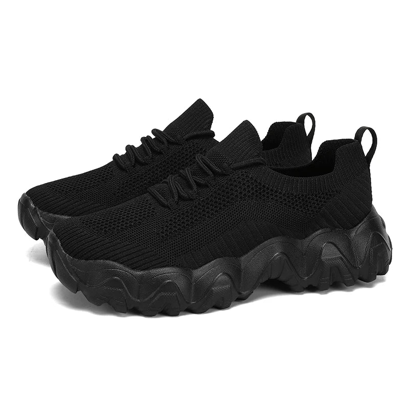 Damen Mesh-Sneaker mit Schnürung – Leichte Atmungsaktive Schuhe | Modische Bequeme Trainings- & Walkingschuhe Kaufschwan® Schwarz 36