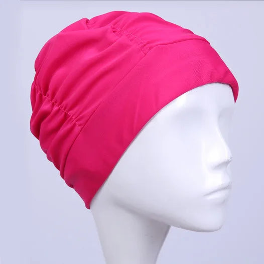 Damen Badehaube Turban Stil – Stoff Schwimmkappe | Schutz für Langes Haar & Ohren, Atmungsaktive Yoga- & Spa-Kappe in Mehreren Farben Kaufschwan® Pink