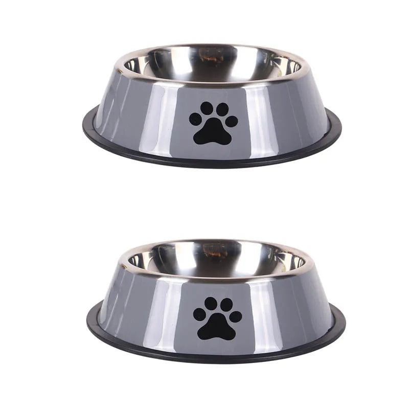 Edelstahl Haustier Futternapf – Rutschfeste Futterschüssel mit Pfoten-Design Kaufschwan® Grau – 2 Stück XS