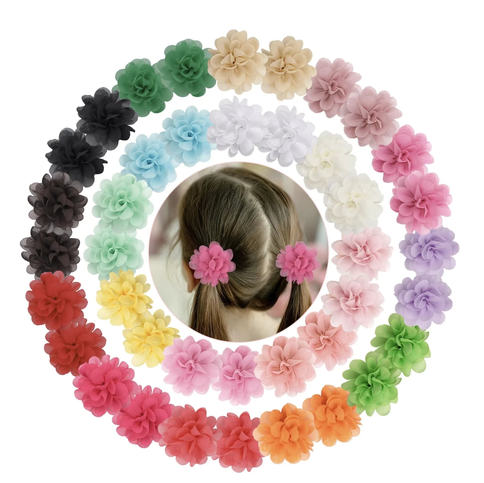 Blumen Haargummis Chiffon Elastikband | Weiche Pferdeschwanzhalter für Babys, Kleinkinder & Kinder Haar-Accessoires Kaufschwan® 40 Stück 20 Paare