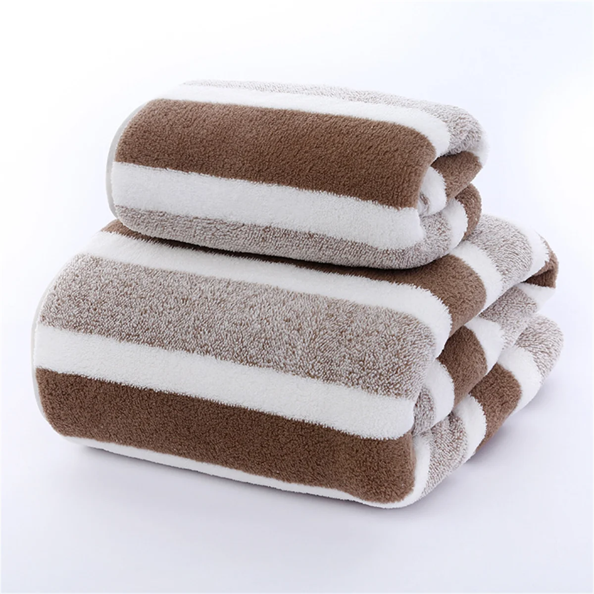 Schnelltrocknendes Gestreiftes Handtuch Set – Weiche & Saugfähige Bade- und Handtücher für Alltag & Badezimmer Kaufschwan® Braun 35x75 + 70x140 (Set)