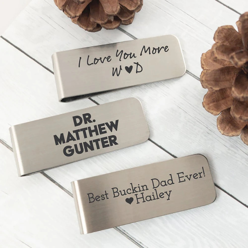 Personalisierter Geldclip – Mit Gravur von Name oder Logo | Metall-Kartenhalter & Portemonnaie-Clip für Herren | Weihnachts- & Familiengeschenk Kaufschwan®