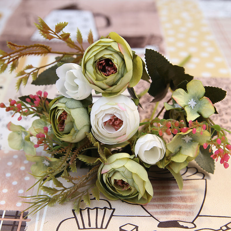 Herbstliche Künstliche Teerosen & Gerbera Seidenblumen – Kunstblumenstrauß für Hochzeit, Zuhause & Raumdekoration Kaufschwan®