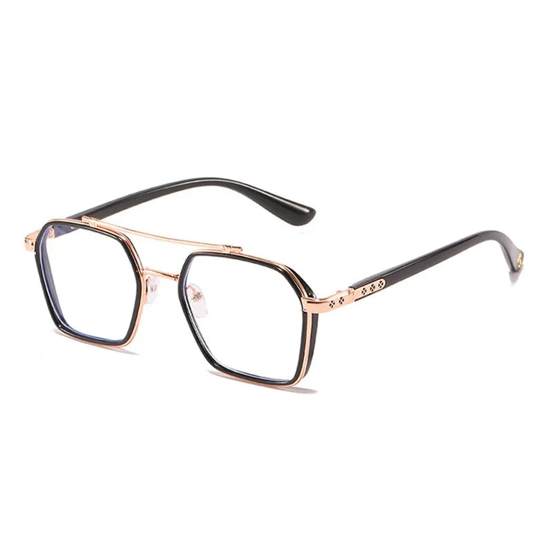 Doppelsteg Quadratische Anti-Blau-Licht Brille – Übergröße Transparente Vintage-Fassung für Damen & Herren | Modische Computerbrille Kaufschwan® Schwarzes Gold