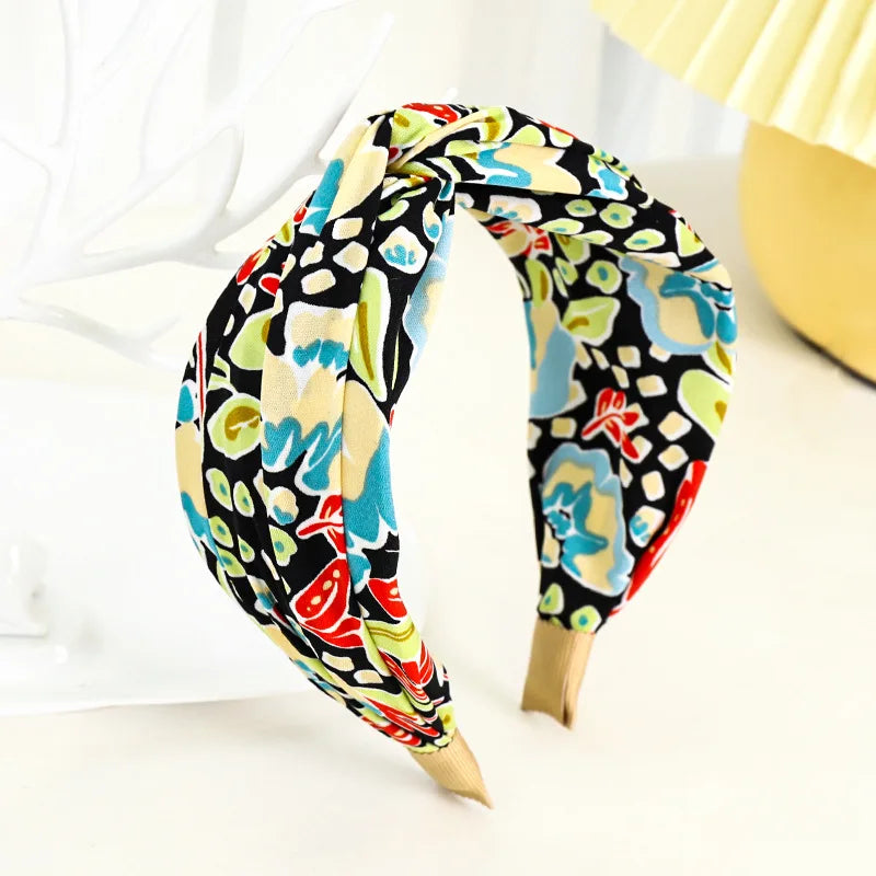 Breiter Haarreif mit Blumenprint & Knoten – Modischer Turban-Haarreifen für Damen & Mädchen Kaufschwan® Schwarz