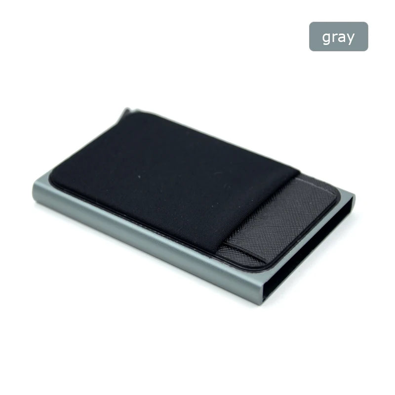 Metall Kartenhalter – Dünner Pop-Up Aluminium RFID Wallet mit Elastischer Rückentasche | ID & Kreditkartenhalter für Reisen Kaufschwan® Grau