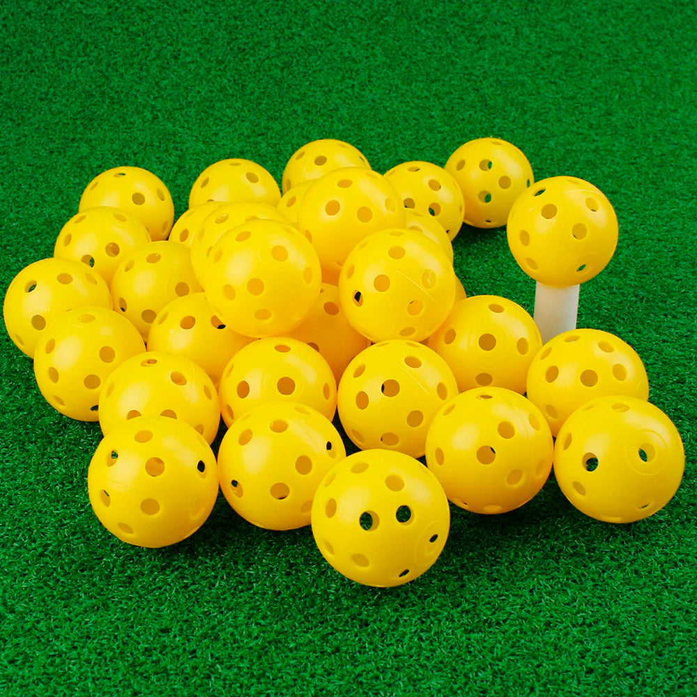 24 Stück Übungsgolfbälle – 42mm Perforierte Airflow Plastikbälle | Bunte Indoor & Outdoor Trainingsbälle für Golf & Haustiere Kaufschwan® 24 Stück Gelb