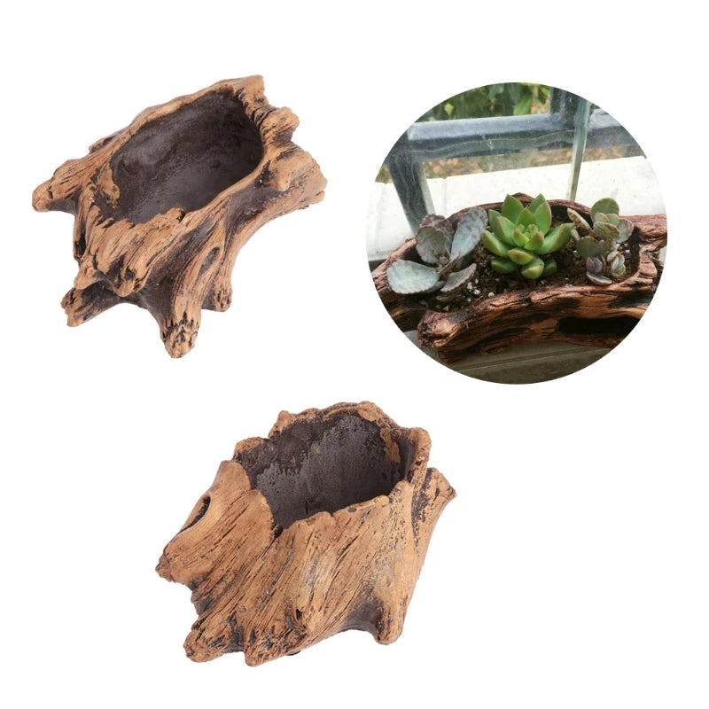 Sukkulenten Blumentopf Bonsai Deko – Zement Pflanztopf mit Holzoptik | Garten Zubehör für Innen & Außen Kaufschwan®
