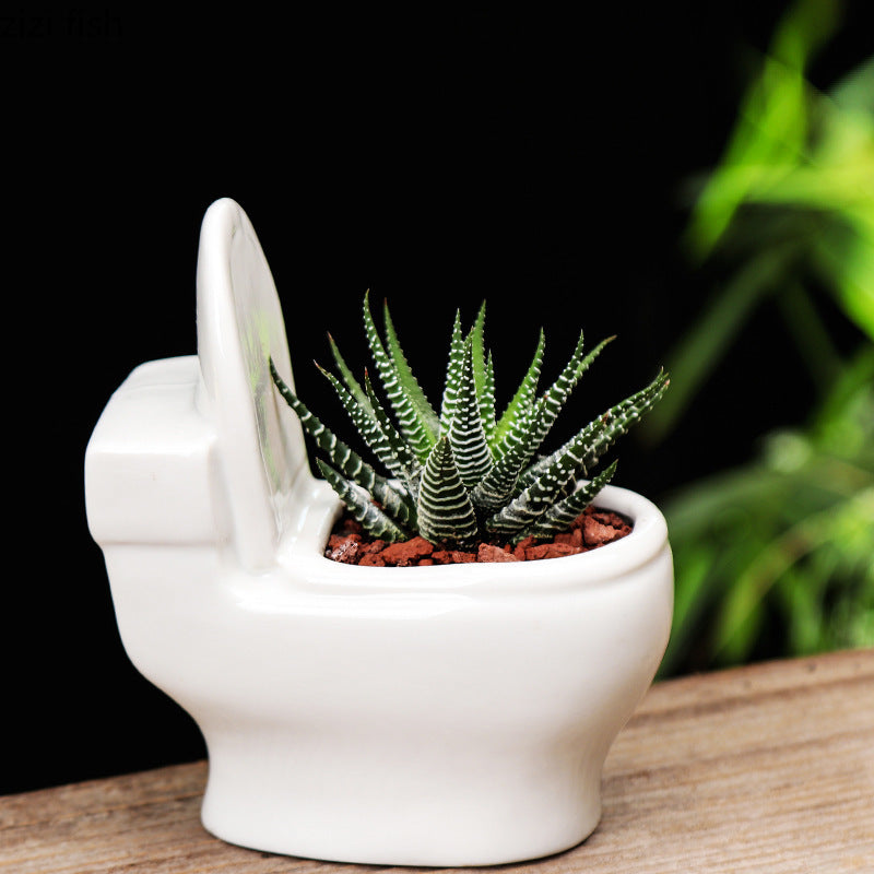 Weiße Keramik Sukkulenten Vase – Kreativer Blumentopf in Toilettenform | Dekorativer Pflanztopf Garten Zubehör Kaufschwan®