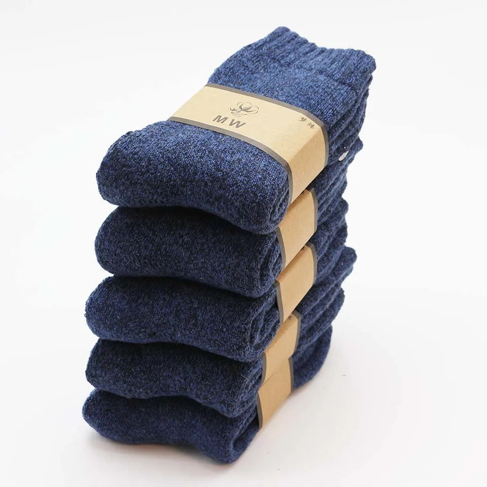 5 Paare Herren Merinowoll-Wintersocken | Extra Dicke Warme Harajuku Retro Schneesocken | Hochwertige Antifrost-Socken Kaufschwan® Dunkelblau EUR 40-46