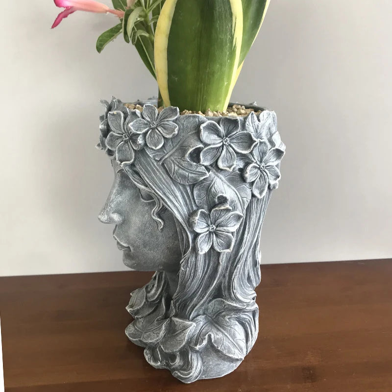 Retro Göttin Resin Blumentopf – Charakter Porträt Statue Kunst Sukkulenten Pflanztopf | Dekorativer Pflanzbehälter Kaufschwan®