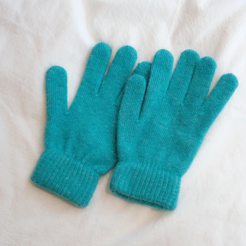 Bunte Strickhandschuhe – Damen Winter Fäustlinge mit Fell | Flauschige Warme Handschuhe für Frauen & Mädchen Kaufschwan® Türkis Einheitsgröße